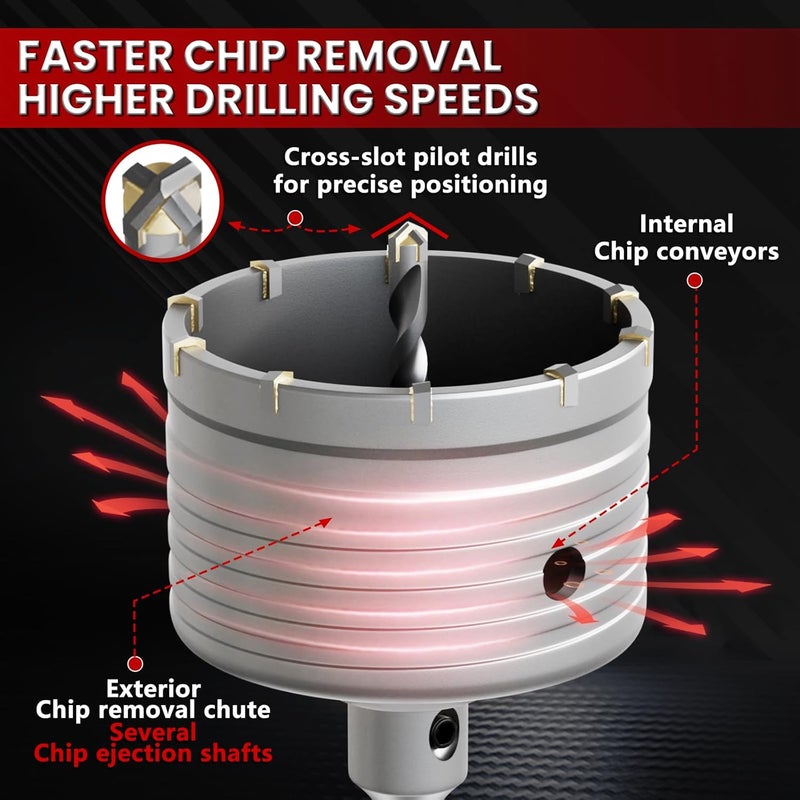 CSOOM Concrete Hole Saw 2-31/32" (68mm) with 220mm SDS Plus Shank Connecting Rod, Carbide Cement Hole Saw for Concrete Cement, Brick Wall Stone - Image 4